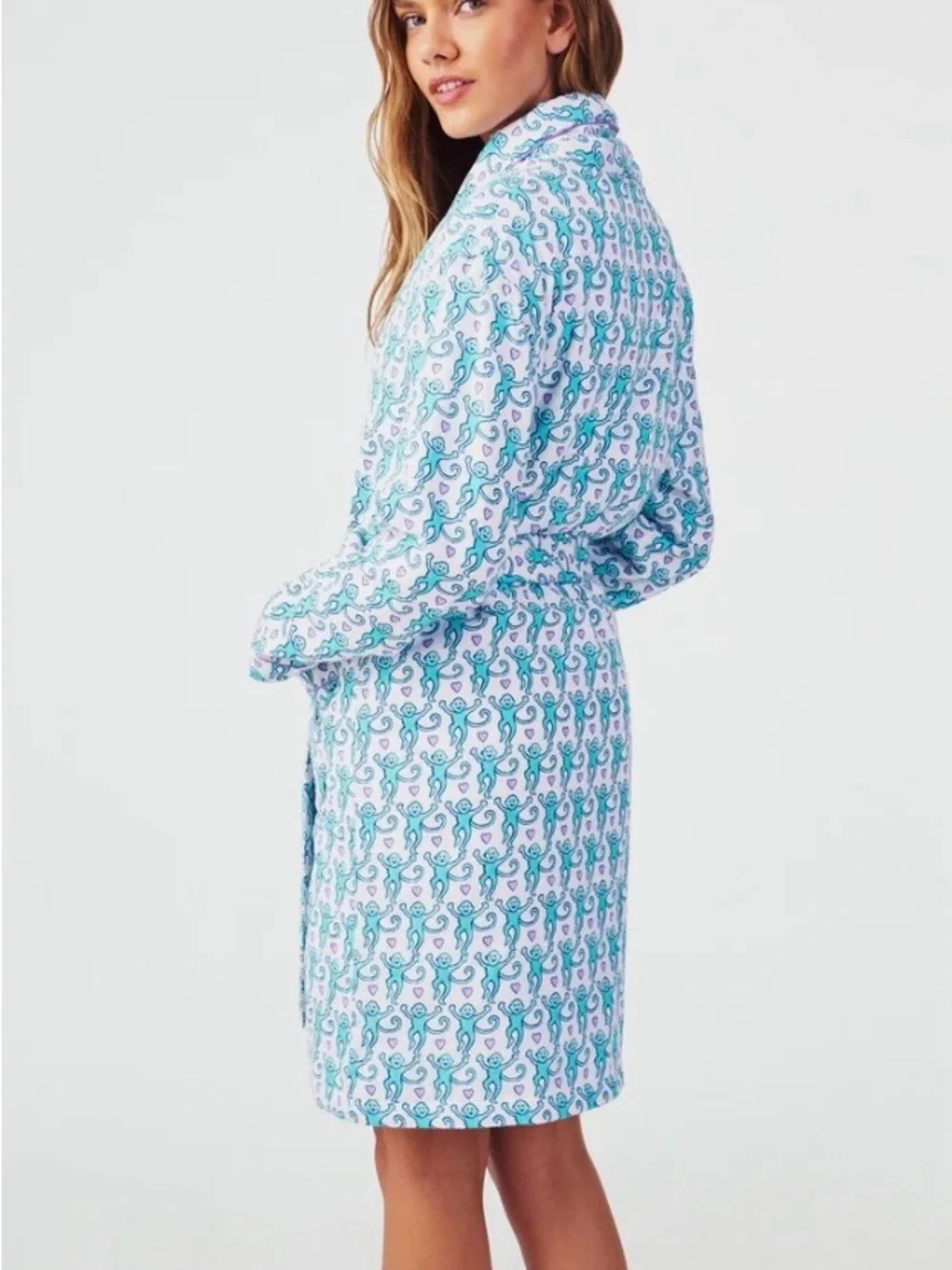 Roller Rabbit Lovely Monkey Cosmo Robe Turquoise NWT